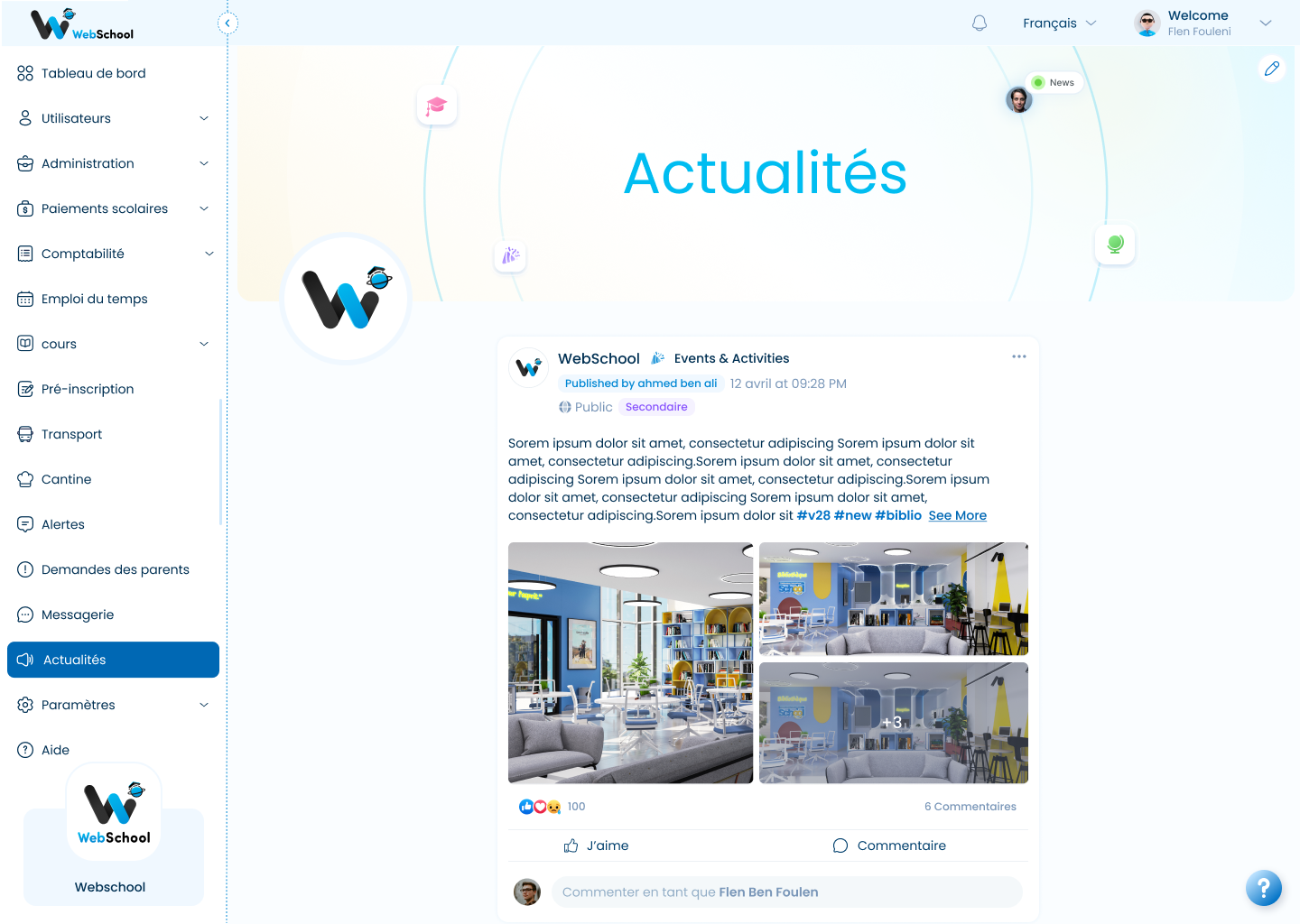 Annonces et actualités dans WebSchool